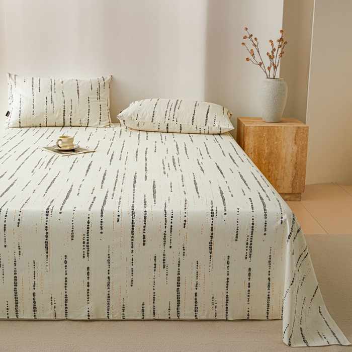 91家纺网 家纺一手货源 找家纺 鑫钰2025新款纯棉全棉老粗布床单--北欧风 流星雨（灰）