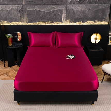 梦舒羽2025新款防水冰丝纯色床笠凉爽柔顺床垫保护罩 防水冰丝床笠-酒红色