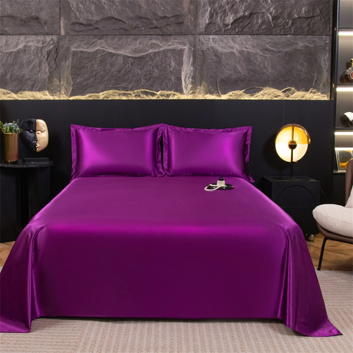 91家纺网 家纺一手货源 找家纺 梦舒羽 2025新款防水冰丝纯色床单凉爽柔顺宿舍双人床单 防水冰丝床单-魅惑紫