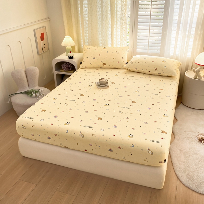 91家纺网 家纺一手货源 找家纺 鑫钰 2025新款全棉有氧双层纱床笠 哈基咪