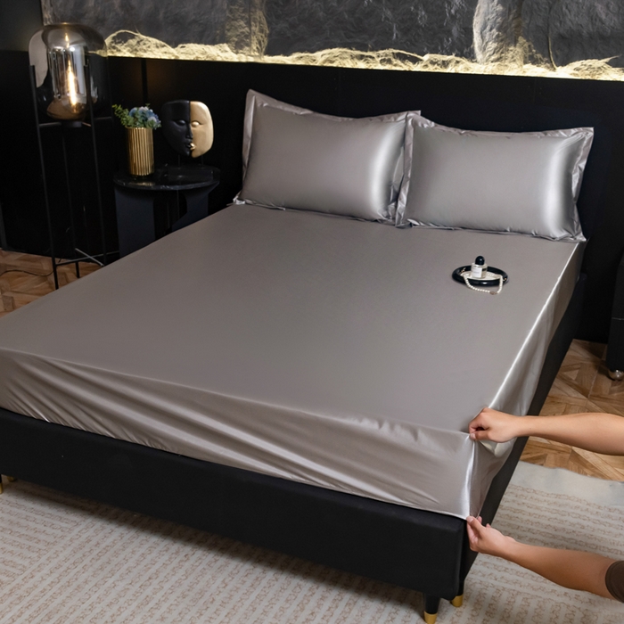 91家纺网 家纺一手货源 找家纺 梦舒羽2025新款防水冰丝纯色床笠凉爽柔顺床垫保护罩 防水冰丝床笠-典雅灰