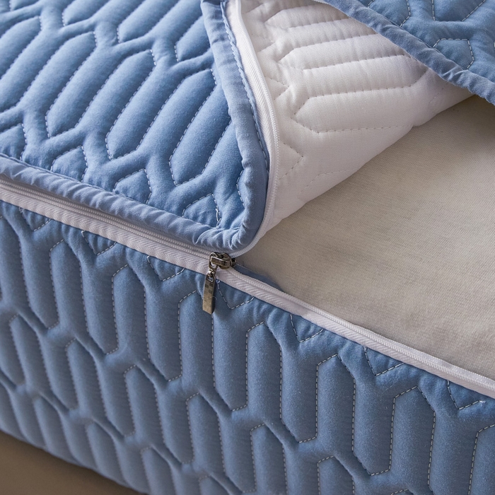 91家纺网 家纺一手货源 找家纺 鑫钰2025新款纯棉全棉六面全包床笠 经典款-全包床笠-湖蓝