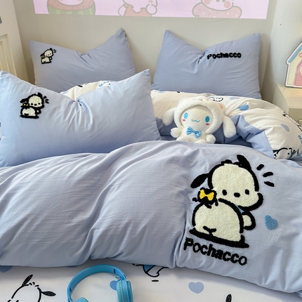 乐坊 2025新款三丽鸥系列云朵棉毛巾绣四件套 帕恰狗蓝