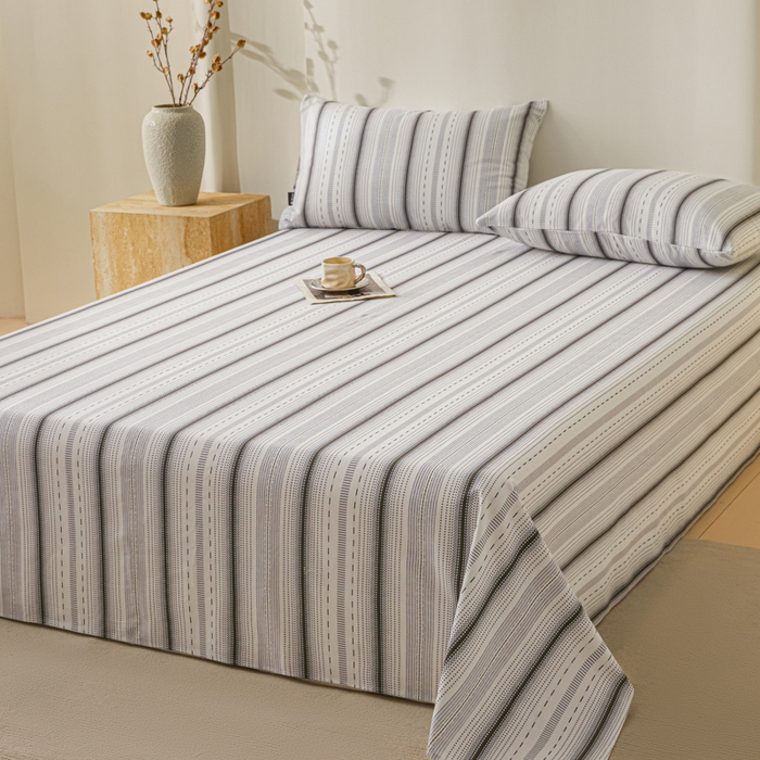 91家纺网 家纺一手货源 找家纺 鑫钰2025新款纯棉全棉老粗布床单--北欧风 莫奈（灰）