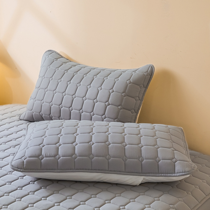 91家纺网 家纺一手货源 找家纺 鑫钰2025新款防水加厚夹棉原棉床笠防滑隔脏床垫套保护罩 简格-绅士灰