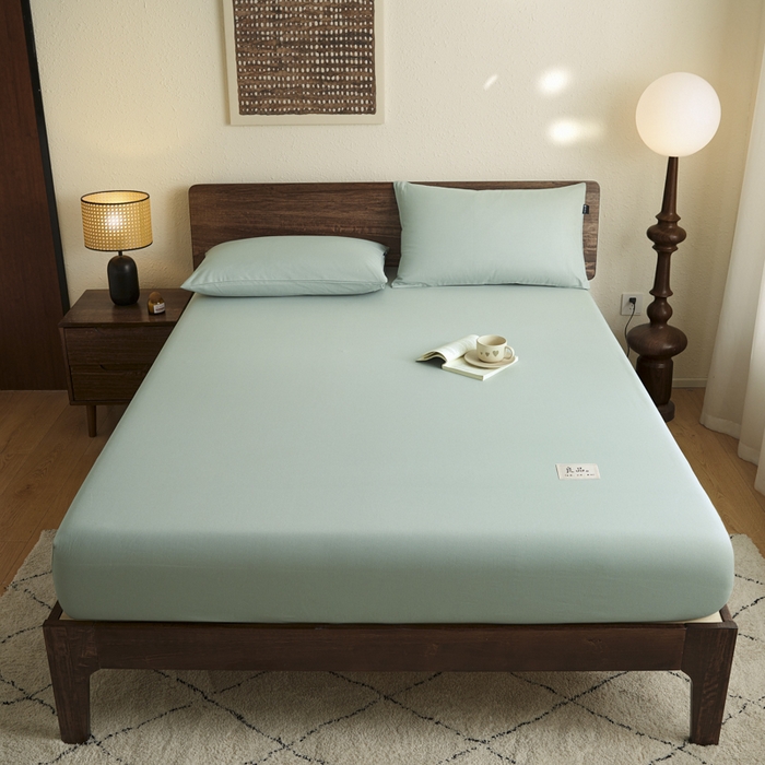 91家纺网 家纺一手货源 找家纺 鑫钰2025新款纯棉全棉老粗布床笠--LP纯色系列 川青