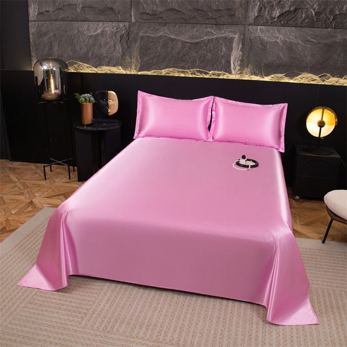 91家纺网 家纺一手货源 找家纺 梦舒羽 2025新款防水冰丝纯色床单凉爽柔顺宿舍双人床单 防水冰丝床单-粉色