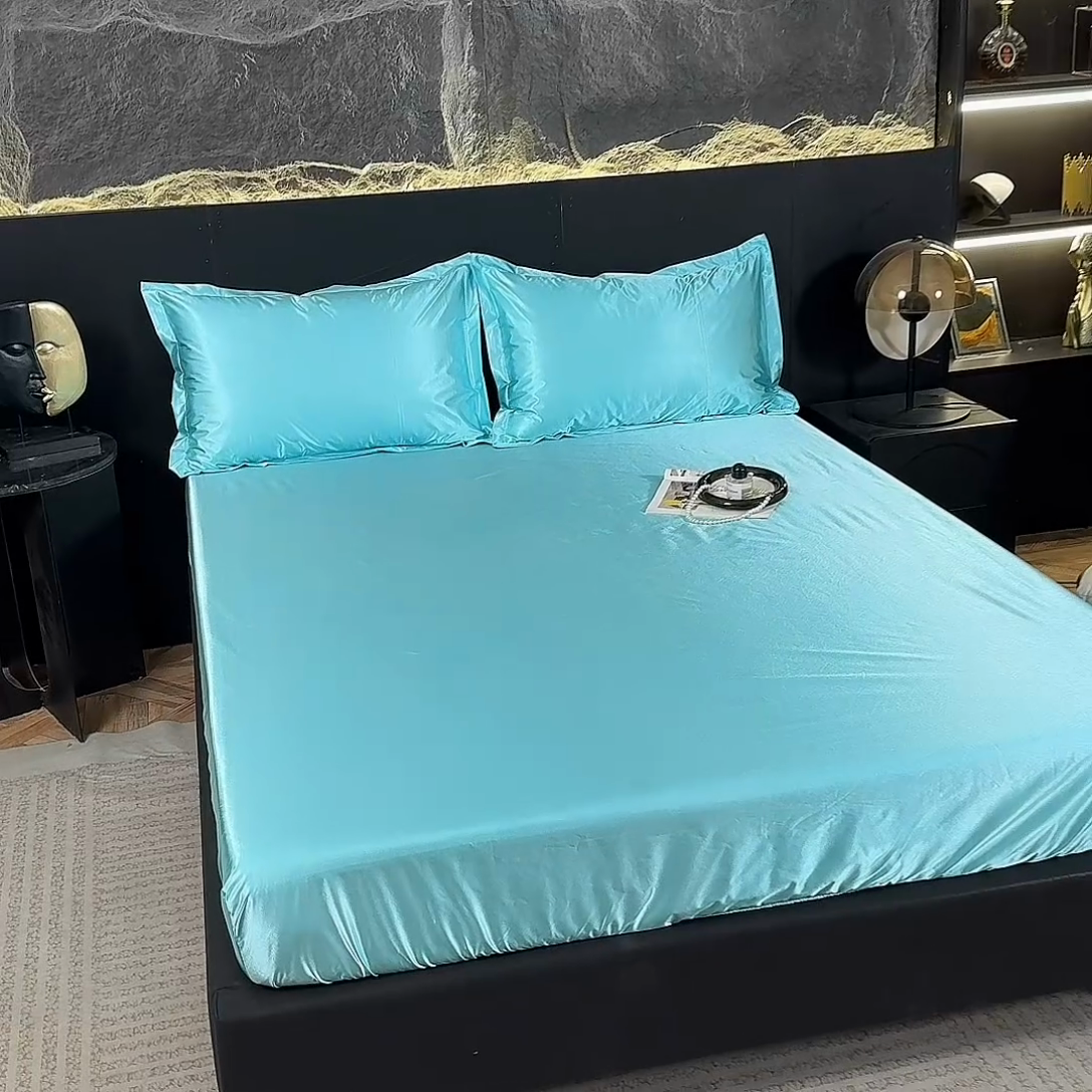 91家纺网 家纺一手货源 找家纺 梦舒羽2025新款防水冰丝纯色床笠凉爽柔顺床垫保护罩 防水冰丝床笠-典雅灰