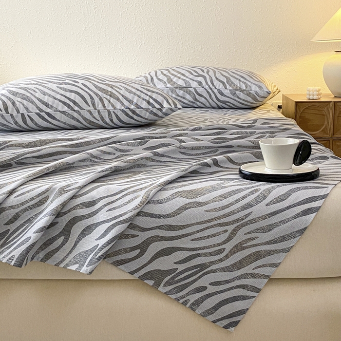 91家纺网 家纺一手货源 找家纺 鑫钰 2025新款老粗布床单床笠系列-格纹系列 豹纹灰