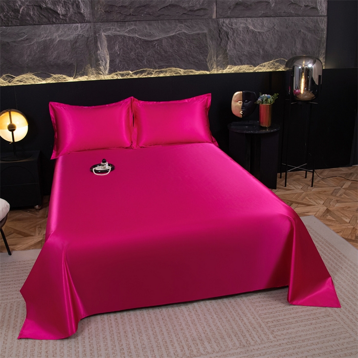 91家纺网 家纺一手货源 找家纺 梦舒羽 2025新款防水冰丝纯色床单凉爽柔顺宿舍双人床单 防水冰丝床单-玫红色