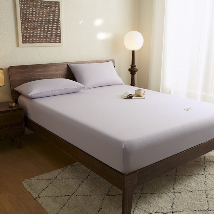 91家纺网 家纺一手货源 找家纺 鑫钰2025新款纯棉全棉老粗布床笠--LP纯色系列 黛紫