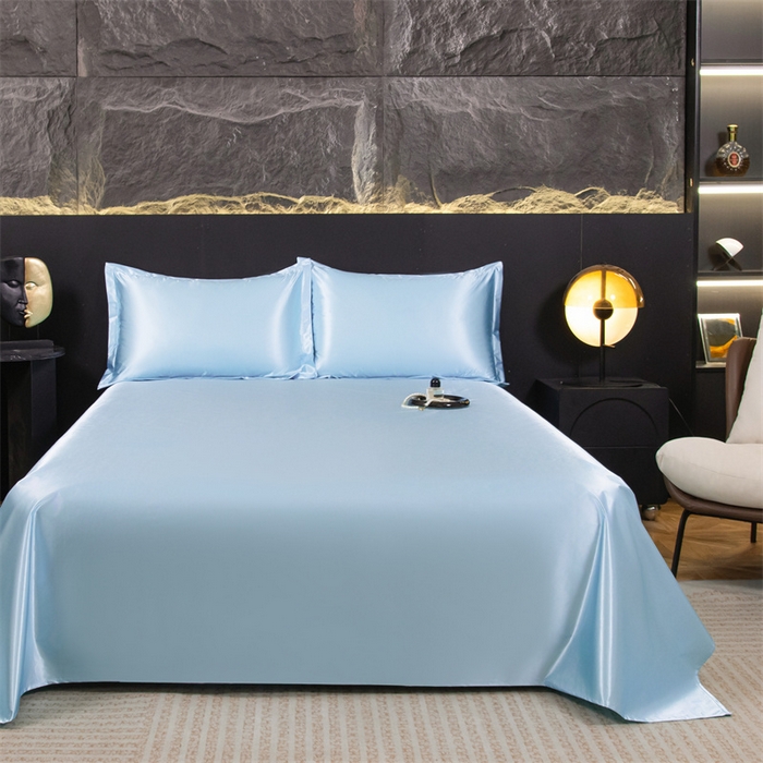 91家纺网 家纺一手货源 找家纺 梦舒羽 2025新款防水冰丝纯色床单凉爽柔顺宿舍双人床单 防水冰丝床单-天空蓝