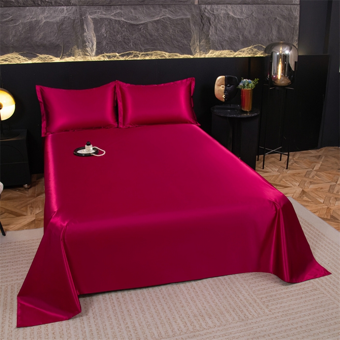 91家纺网 家纺一手货源 找家纺 梦舒羽 2025新款防水冰丝纯色床单凉爽柔顺宿舍双人床单 防水冰丝床单-酒红色