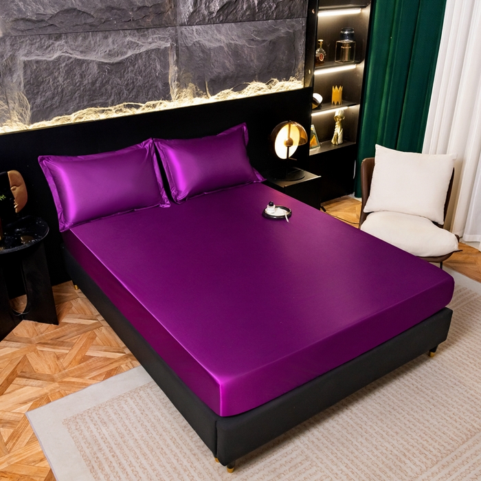 91家纺网 家纺一手货源 找家纺 梦舒羽2025新款防水冰丝纯色床笠凉爽柔顺床垫保护罩 防水冰丝床笠-魅惑紫