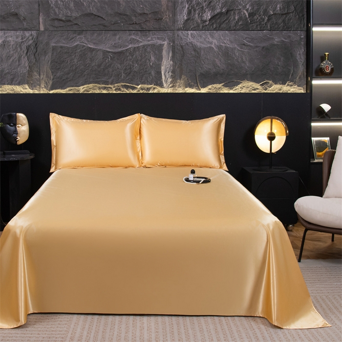 91家纺网 家纺一手货源 找家纺 梦舒羽 2025新款防水冰丝纯色床单凉爽柔顺宿舍双人床单 防水冰丝床单-金驼色