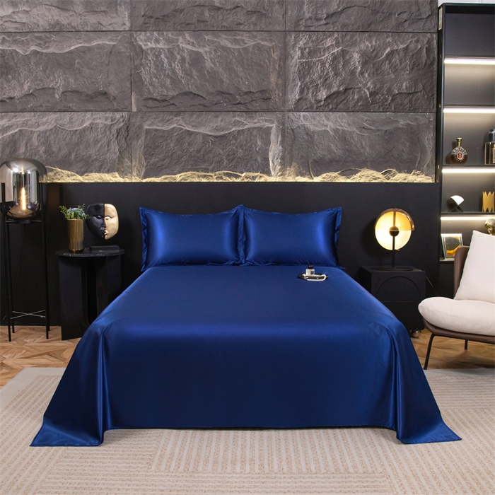 91家纺网 家纺一手货源 找家纺 梦舒羽 2025新款防水冰丝纯色床单凉爽柔顺宿舍双人床单 防水冰丝床单-深海蓝