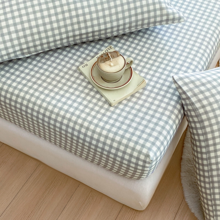 91家纺网 家纺一手货源 找家纺 鑫钰 2025新款全棉有氧双层纱床笠 格于灰