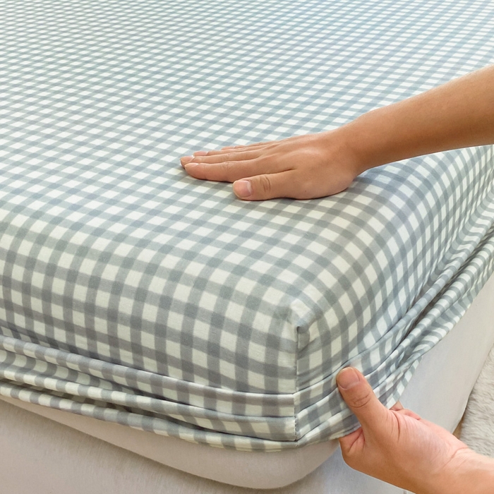 91家纺网 家纺一手货源 找家纺 鑫钰 2025新款全棉有氧双层纱床笠 格于灰