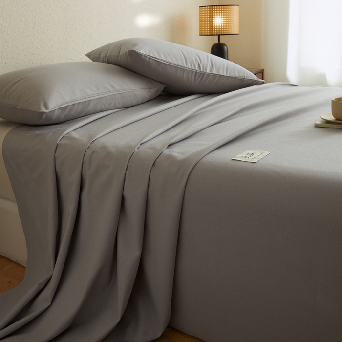 91家纺网 家纺一手货源 找家纺 鑫钰2025新款纯棉全棉老粗布床单--LP纯色系列 烟灰