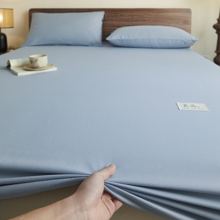 91家纺网 家纺一手货源 找家纺 鑫钰2025新款纯棉全棉老粗布床笠--LP纯色系列 浅蓝