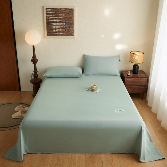 91家纺网 家纺一手货源 找家纺 鑫钰2025新款纯棉全棉老粗布床单--LP纯色系列 川青