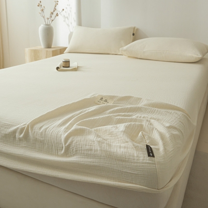 鑫钰 2025新款A类全棉双棉皱皱纱床笠 奶茶白