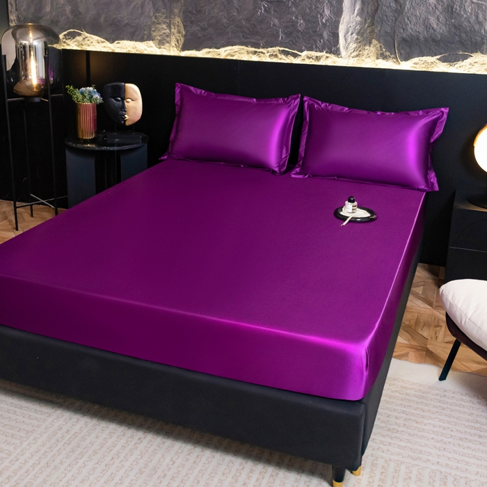 91家纺网 家纺一手货源 找家纺 梦舒羽2025新款防水冰丝纯色床笠凉爽柔顺床垫保护罩 防水冰丝床笠-魅惑紫