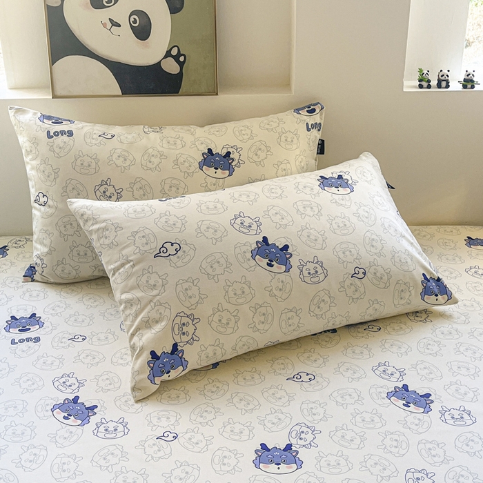 91家纺网 家纺一手货源 找家纺 鑫钰 2025新款纯棉老粗布单床单-卡通系列 势幻龙-蓝