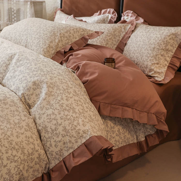 91家纺网 家纺一手货源 找家纺 简宜2025新款荷叶双层纯棉边四件套 素雅芳菲-荷叶边