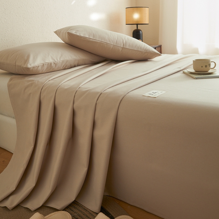 91家纺网 家纺一手货源 找家纺 鑫钰2025新款纯棉全棉老粗布床单--LP纯色系列 卡其