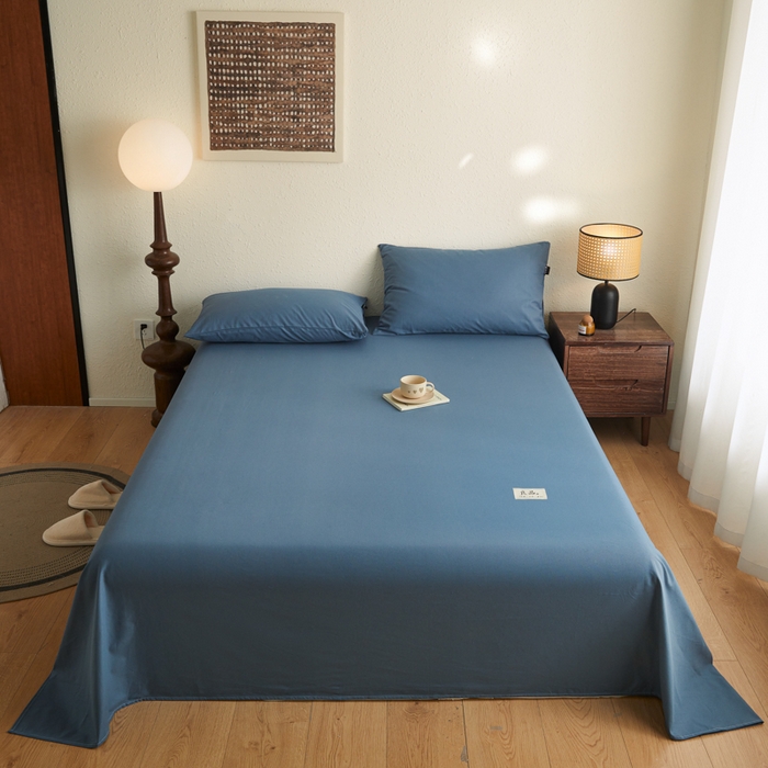 91家纺网 家纺一手货源 找家纺 鑫钰2025新款纯棉全棉老粗布床单--LP纯色系列 宝蓝