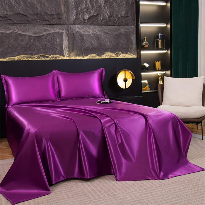 91家纺网 家纺一手货源 找家纺 梦舒羽 2025新款防水冰丝纯色床单凉爽柔顺宿舍双人床单 防水冰丝床单-魅惑紫