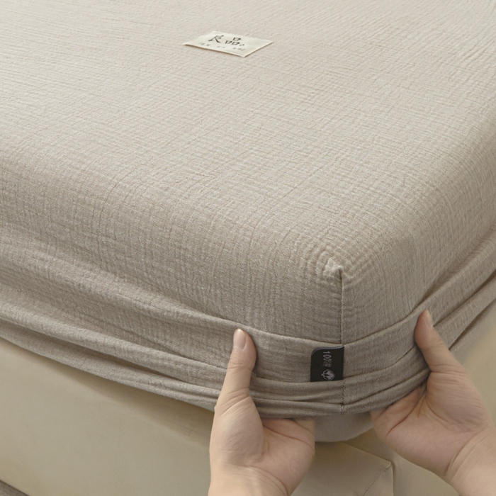 91家纺网 家纺一手货源 找家纺 鑫钰 2025新款A类全棉双棉皱皱纱床笠 浅灰色