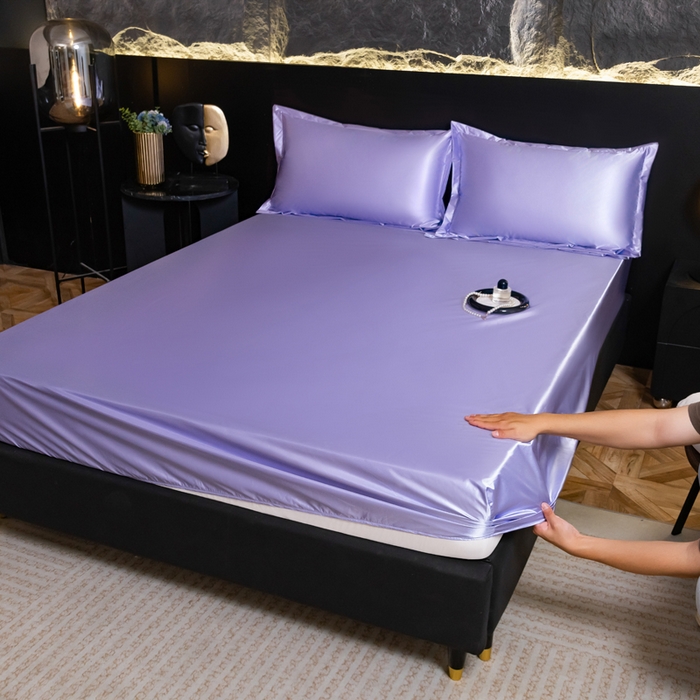 91家纺网 家纺一手货源 找家纺 梦舒羽2025新款防水冰丝纯色床笠凉爽柔顺床垫保护罩 防水冰丝床笠-雪青色