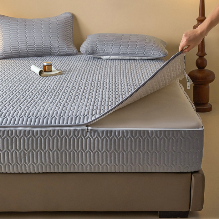 91家纺网 家纺一手货源 找家纺 鑫钰2025新款纯棉全棉六面全包床笠 经典款-全包床笠-灰色