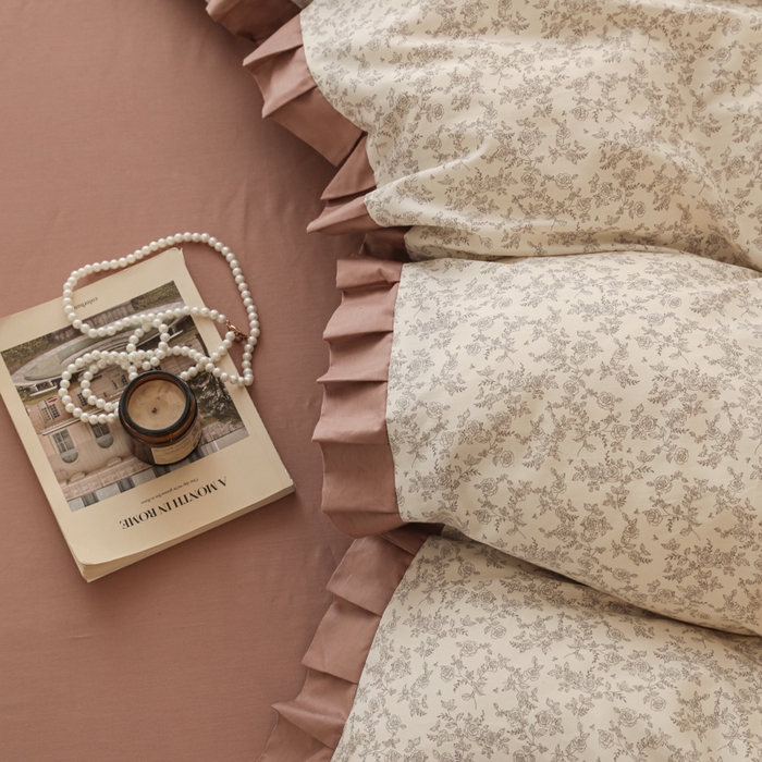 91家纺网 家纺一手货源 找家纺 简宜2025新款荷叶双层纯棉边四件套 素雅芳菲-荷叶边