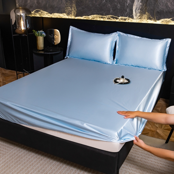 91家纺网 家纺一手货源 找家纺 （总）梦舒羽2025新款防水冰丝纯色床笠凉爽柔顺床垫保护罩