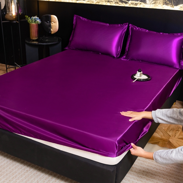 91家纺网 家纺一手货源 找家纺 梦舒羽2025新款防水冰丝纯色床笠凉爽柔顺床垫保护罩 防水冰丝床笠-魅惑紫