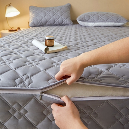 鑫钰2025新款纯棉全棉六面全包床笠 四方格-全包床笠-灰色