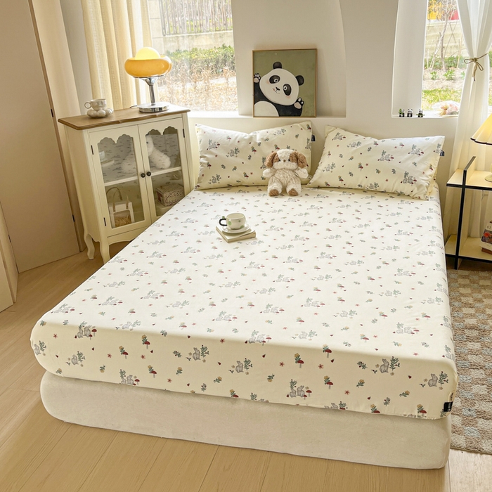 91家纺网 家纺一手货源 找家纺 鑫钰 2025新款纯棉老粗布单床笠-卡通系列 花枝免