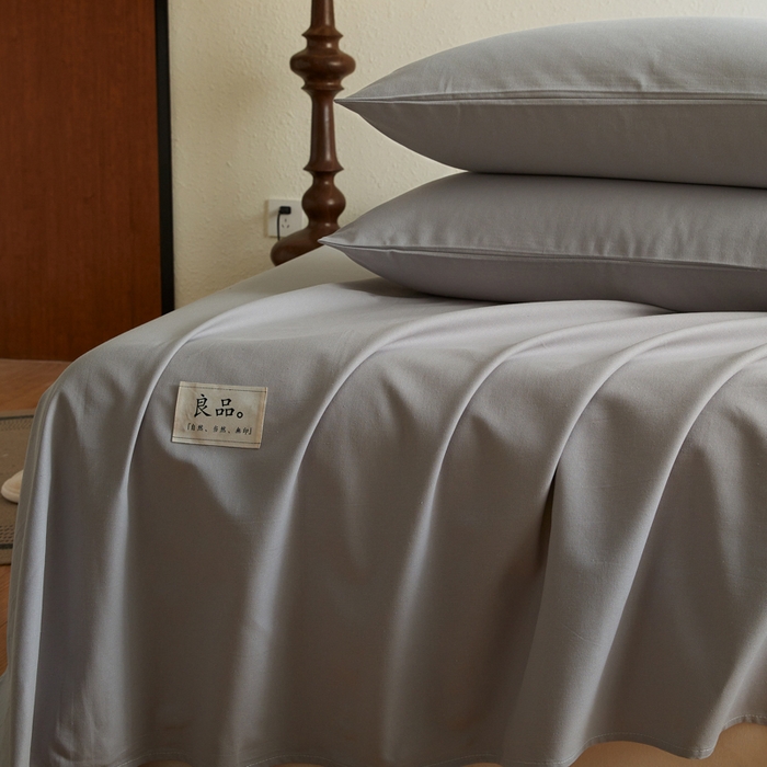 91家纺网 家纺一手货源 找家纺 鑫钰2025新款纯棉全棉老粗布床单--LP纯色系列 烟灰