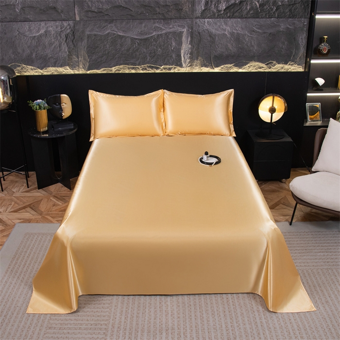 91家纺网 家纺一手货源 找家纺 圣比熊2025新款防水冰丝纯色床单凉爽柔顺宿舍双人床单 防水款-金驼色