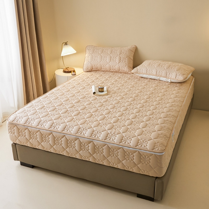 91家纺网 家纺一手货源 找家纺 鑫钰2025新款纯棉全棉六面全包床笠 桃花-全包床笠-卡其