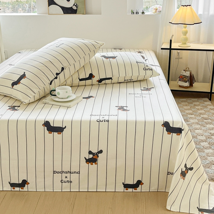 91家纺网 家纺一手货源 找家纺 鑫钰 2025新款纯棉老粗布单床单-卡通系列 腊肠狗