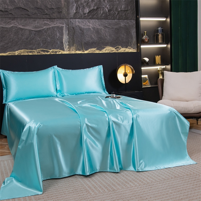 91家纺网 家纺一手货源 找家纺 梦舒羽 2025新款防水冰丝纯色床单凉爽柔顺宿舍双人床单 防水冰丝床单-水蓝色