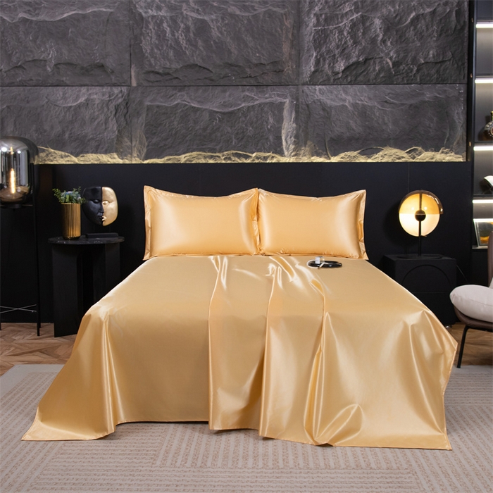 91家纺网 家纺一手货源 找家纺 圣比熊2025新款防水冰丝纯色床单凉爽柔顺宿舍双人床单 防水款-金驼色