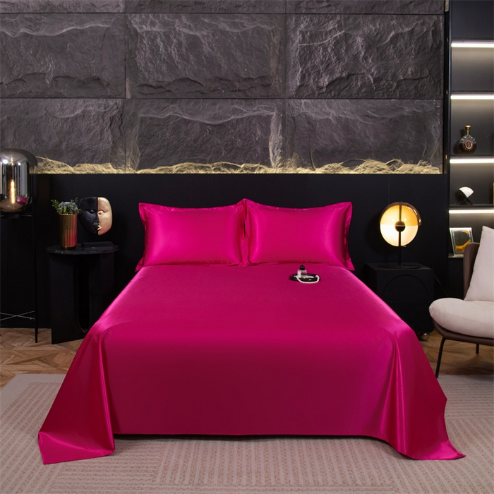 91家纺网 家纺一手货源 找家纺 梦舒羽 2025新款防水冰丝纯色床单凉爽柔顺宿舍双人床单 防水冰丝床单-玫红色