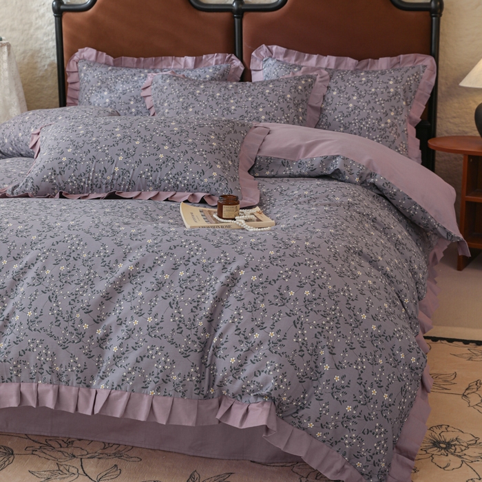 91家纺网 家纺一手货源 找家纺 简宜2025新款荷叶双层纯棉边四件套 紫藤花园-荷叶边