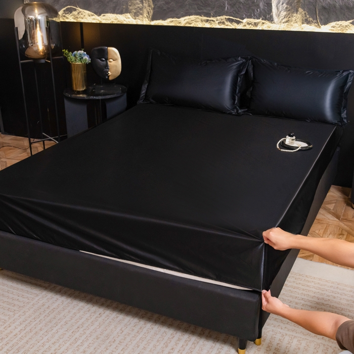 91家纺网 家纺一手货源 找家纺 梦舒羽2025新款防水冰丝纯色床笠凉爽柔顺床垫保护罩 防水款-尊贵黑