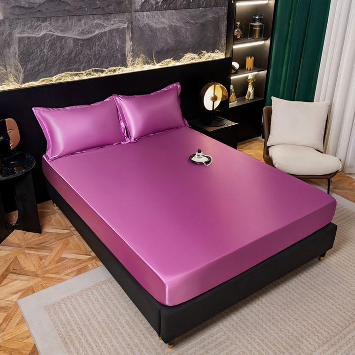 91家纺网 家纺一手货源 找家纺 梦舒羽2025新款防水冰丝纯色床笠凉爽柔顺床垫保护罩 防水冰丝床笠-豆沙色